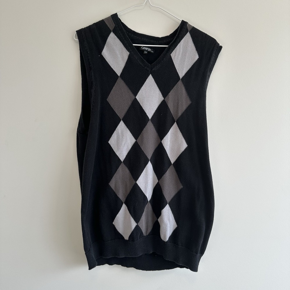 George Black/grey/light Grey Acrylic V-Neck Collared Men's Vest size M Medium